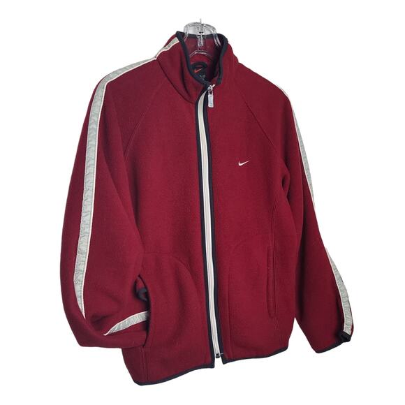 VTG Y2K Nike Burgundy Fleece Jacket w/ Reflective Stripe Men's  M - Picture 2 of 7